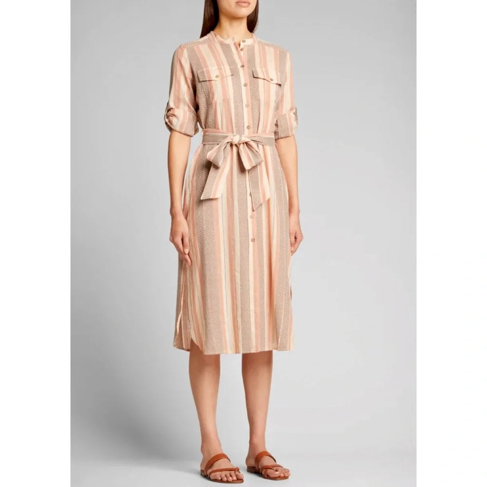 Veronica Beard Blush Stripe Makua Button Down Midi Dress In Blush NWT - Picture 2 of 15